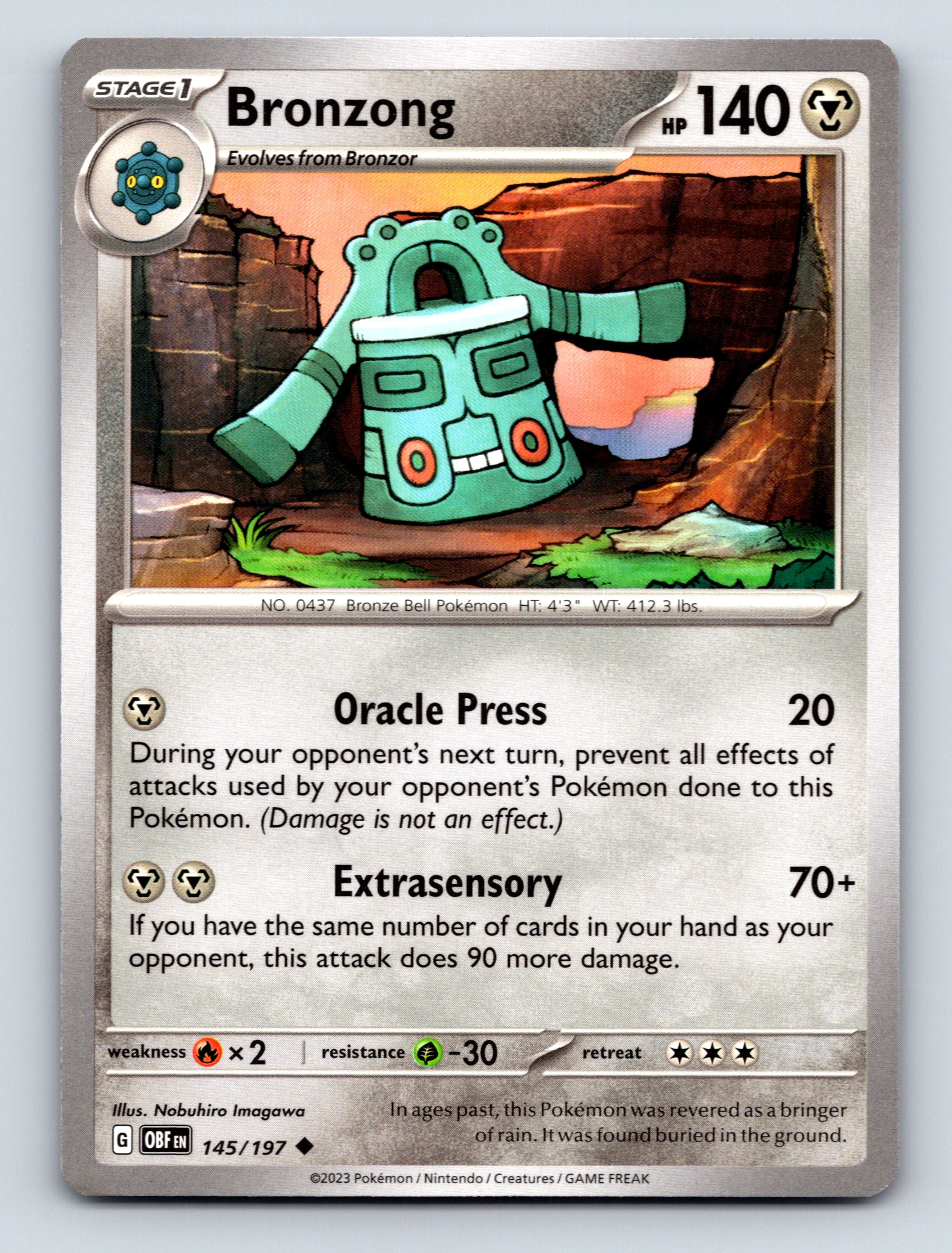 Stage 1 Bronzong HP 140 Oracle Press Attack Rarity Gray Metal