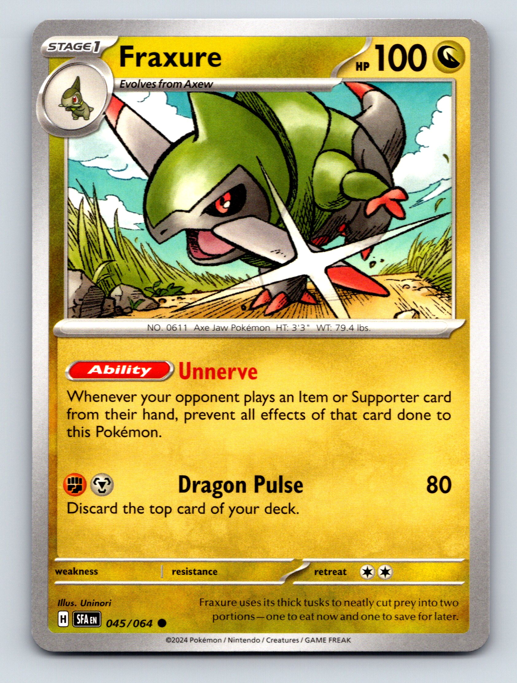 Stage 1 Fraxure HP 100 Dragon Pulse Attack Ability Rarity Yellow