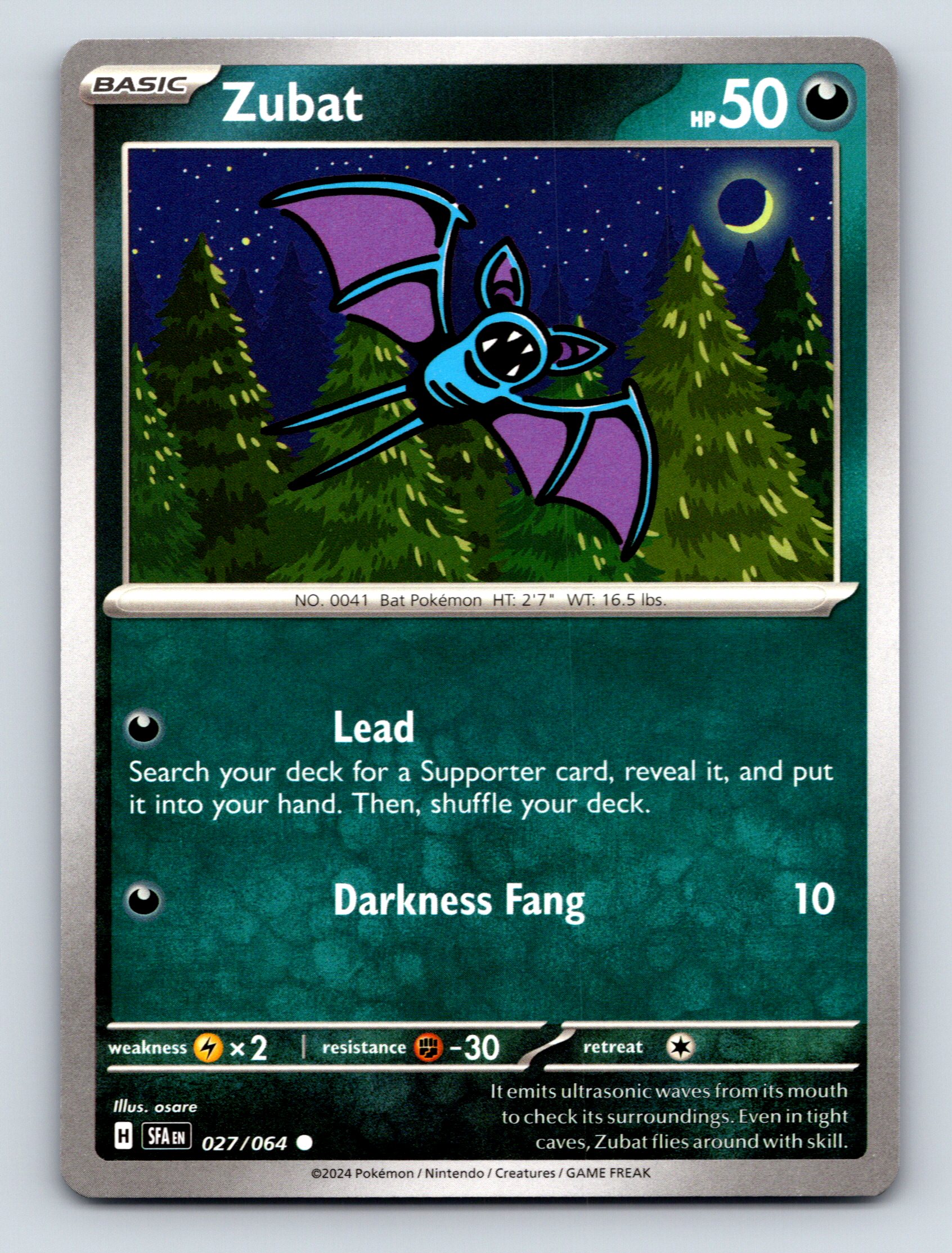 Basic Zubat HP 50 Lead Darkness Fang Attack Rarity Blue Night Pokmon Basic Zubat HP 50 Lead Darkness Fang Attack Rarity Blue Night Pokmon