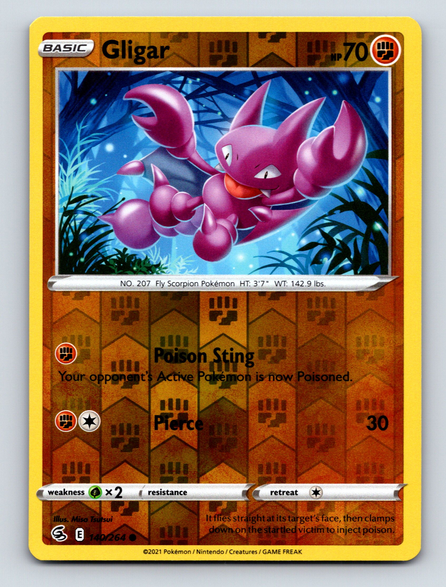 gligar pokemon card Basic HP 70 Poison Sting Pierce Attack Rarity Purple Pokémon Pokémon Hit Points70 HP Form Gligar Common · Space-Time Smackdown