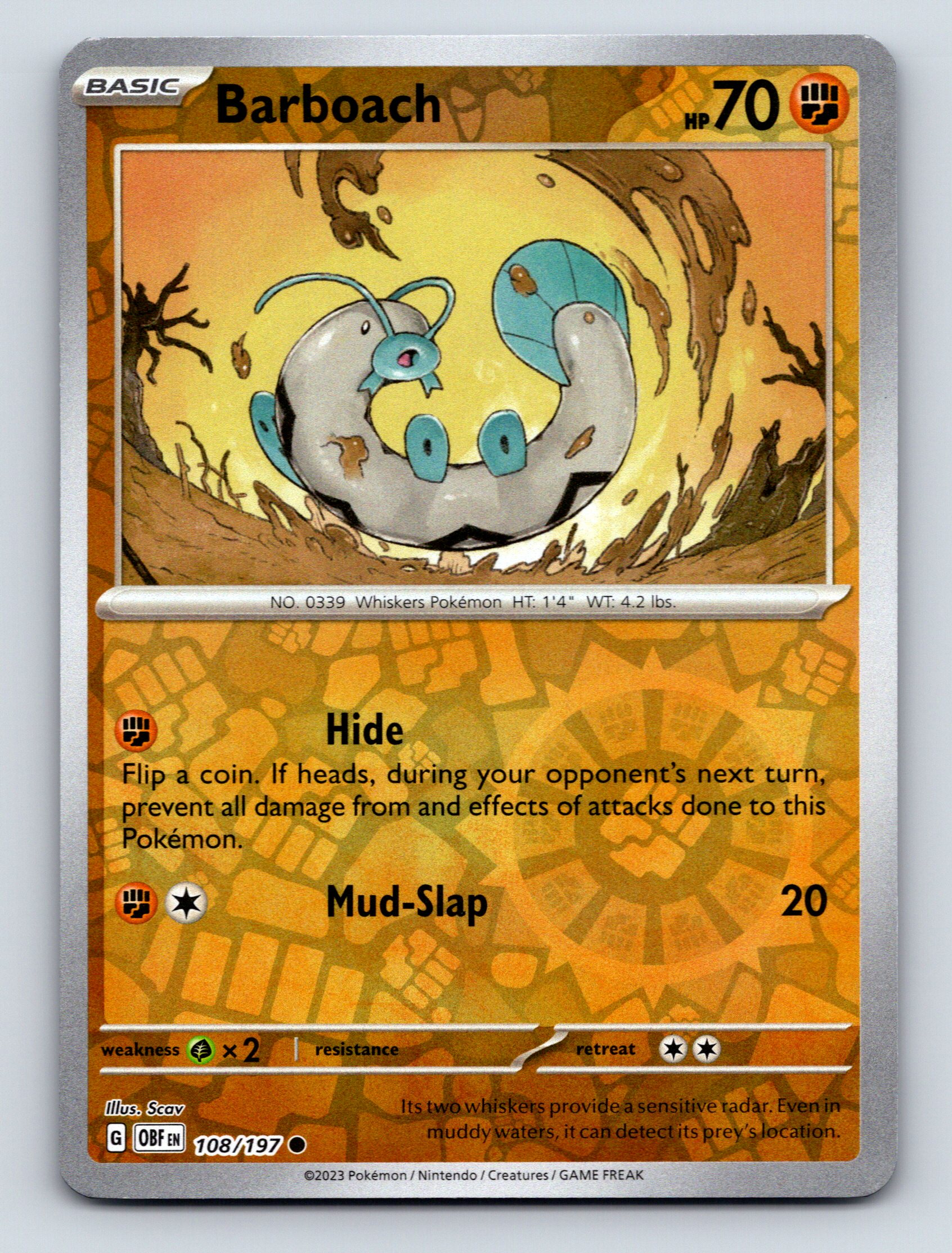 Basic Barboach HP 70 Hide MudSlap Attack Rarity Brown Pokmon Card | eBay