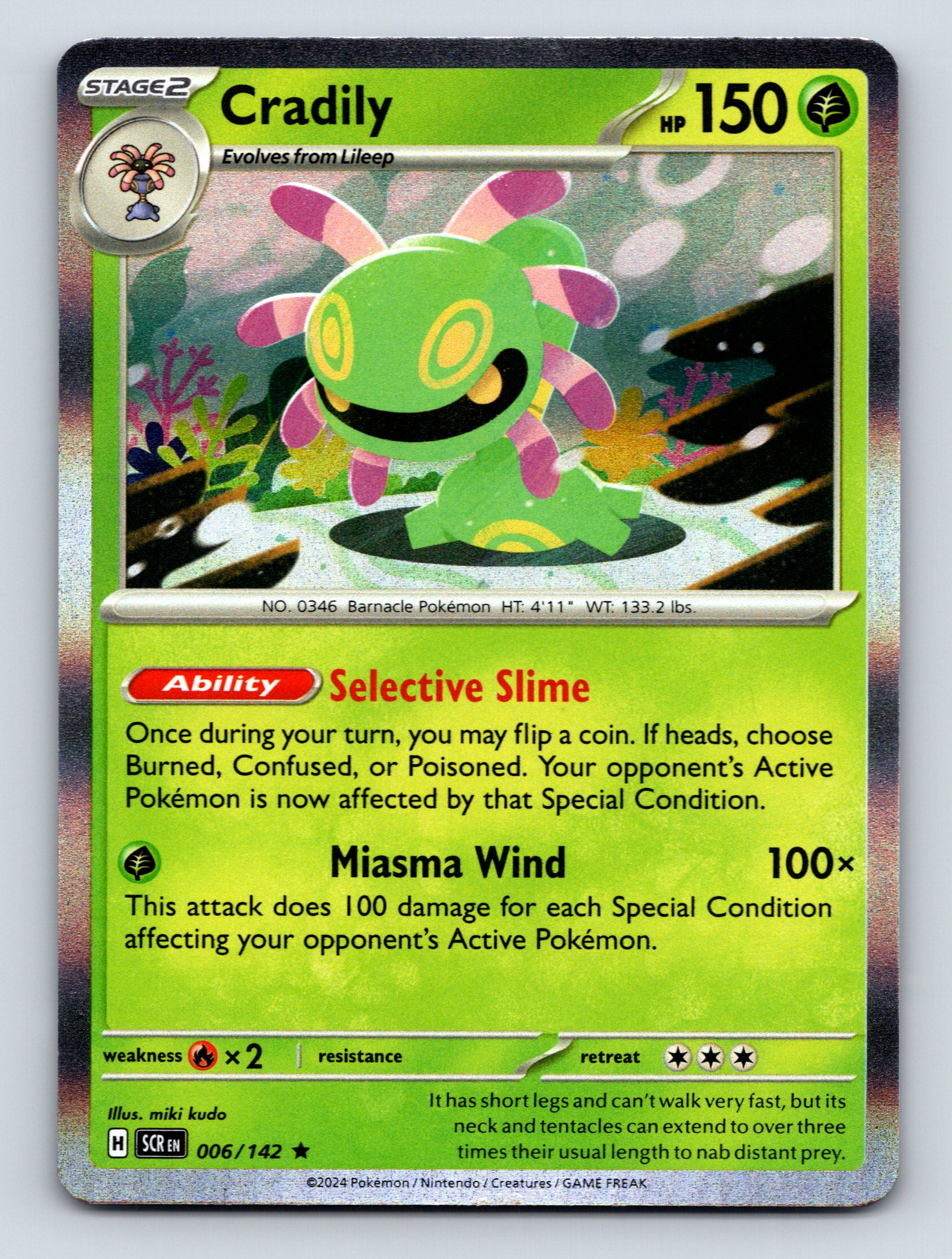 Stage 2 Cradily HP 150 Miasma Wind Attack Rarity Green Colorful
