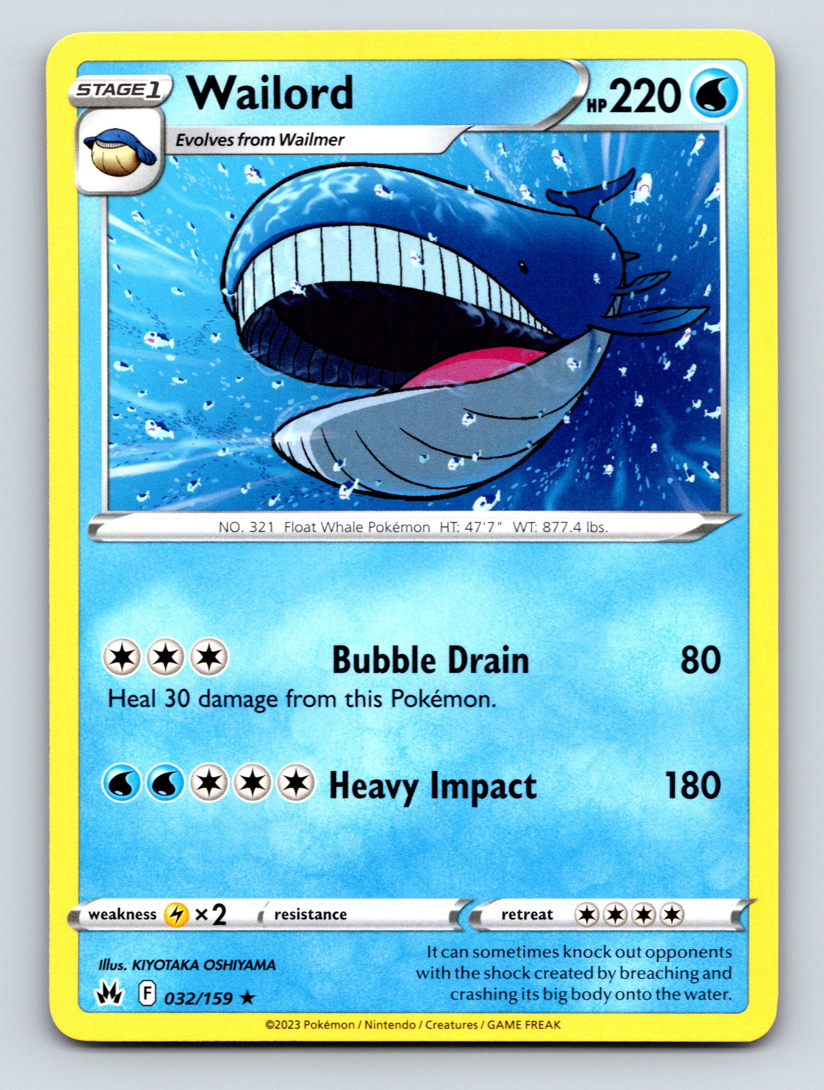 Stage 1 Wailord HP 220 Heavy Impact Pokémon Water Blue Essence | eBay